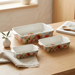 Floral Porcelain Casserole Set 3 Pcs